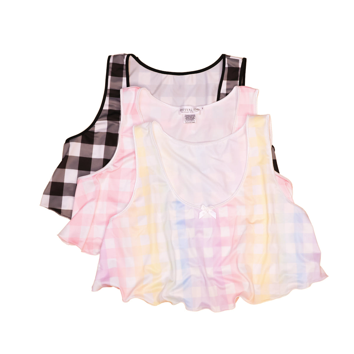 Cropped Camisole Trio - Black Gingham, Pink Gingham, Rainbow Gingham