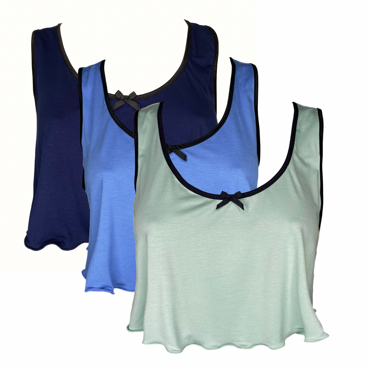 Cropped Camisole Trio - Mint, Cornflower Blue, & Navy Bamboo