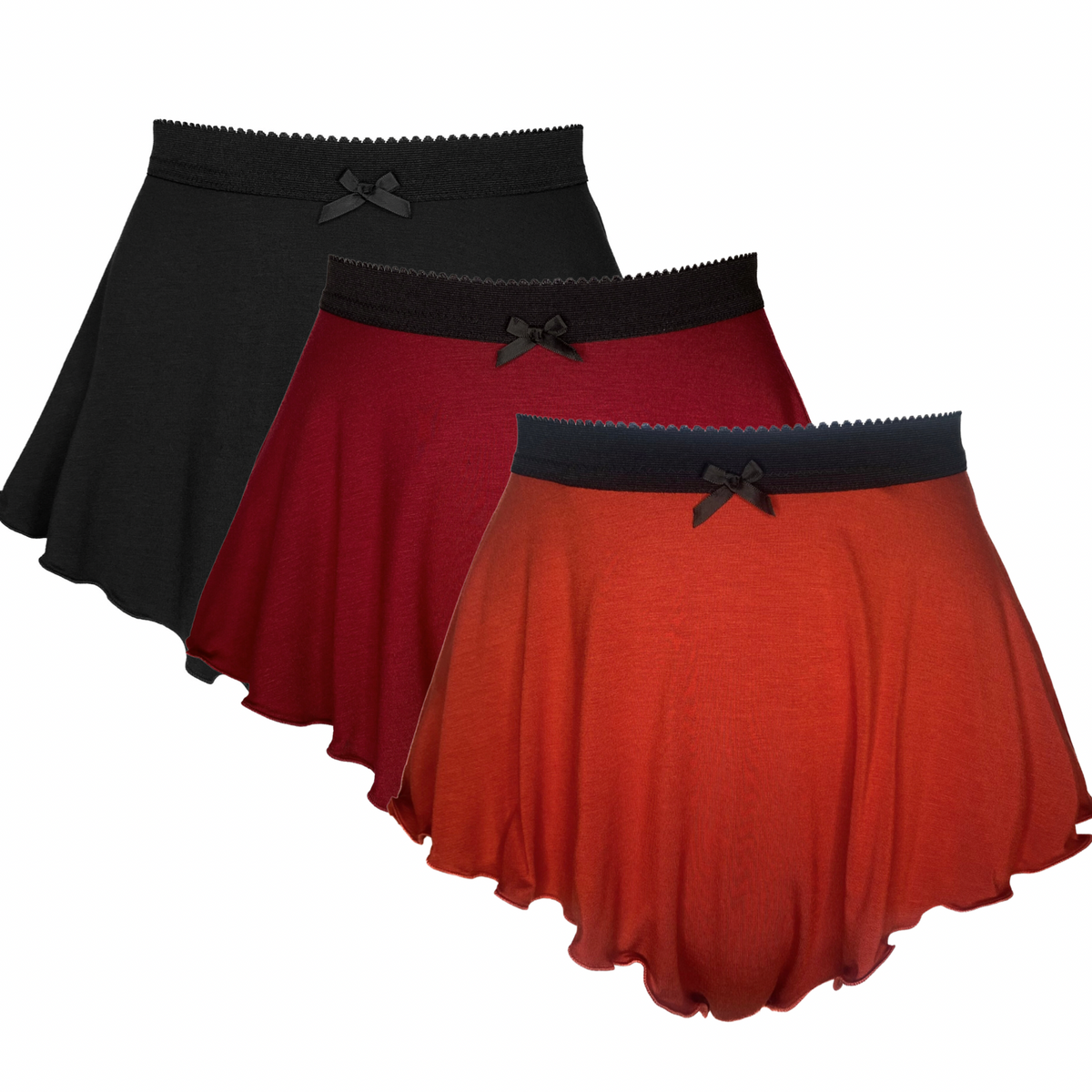 Tall French Knicker Trio - Cherry Red, Terracotta, & Black Bamboo