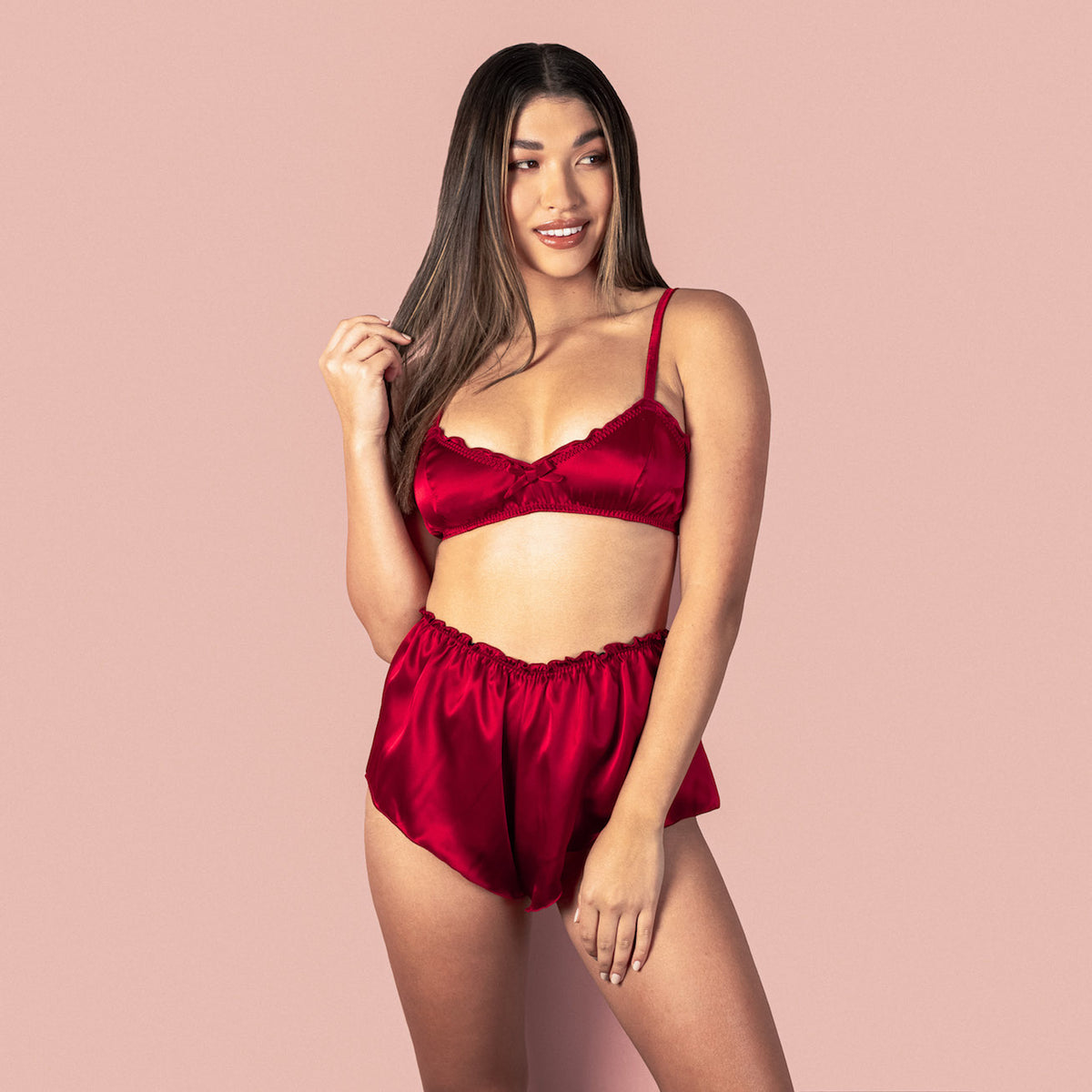 High Waisted Silk French Knicker - Cherry Red