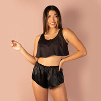 High Waisted Classic Silk French Knicker - Black