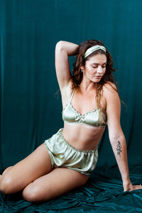 High Waisted Classic Silk French Knicker - Sage